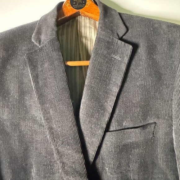 Chaps Blazer Jacket Corduroy Black with Brown Elbow Patches Sz 44L - Picture 9 of 11